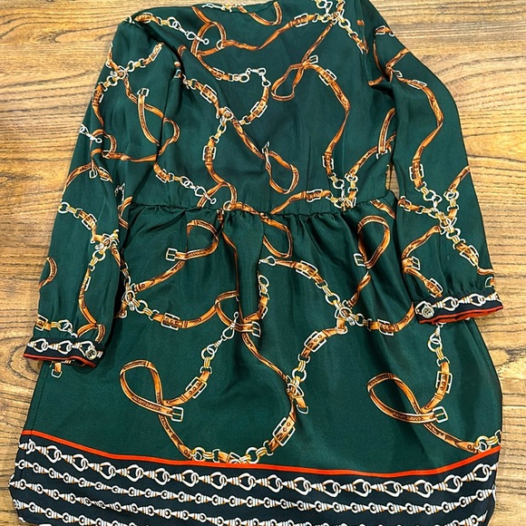 ZARA Emerald chain belt silky dress size XS - Picture 11 of 11